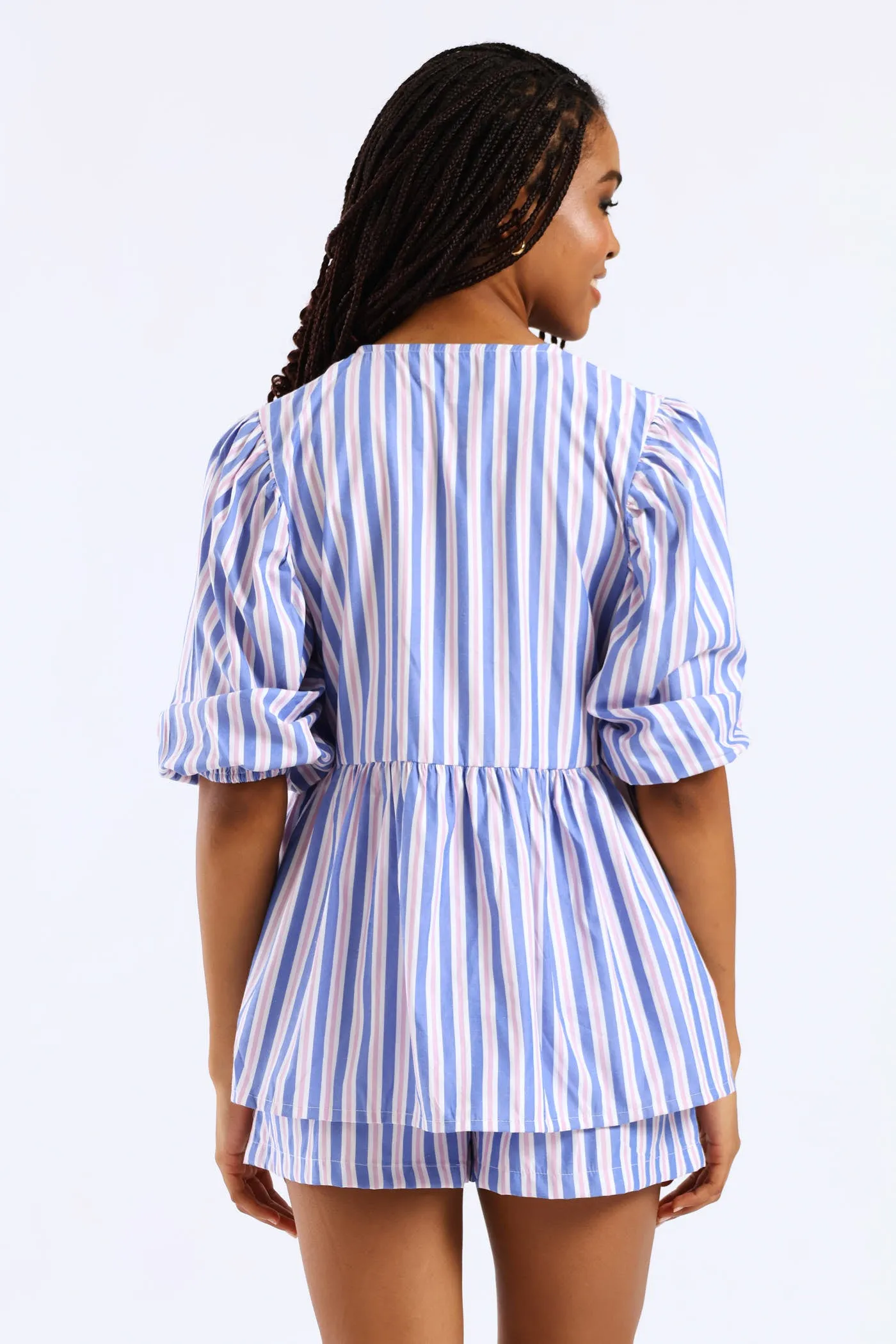 Candy Stripe Balloon Sleeve Tie Top - Blue sold by Edgars product image thumbnail 3