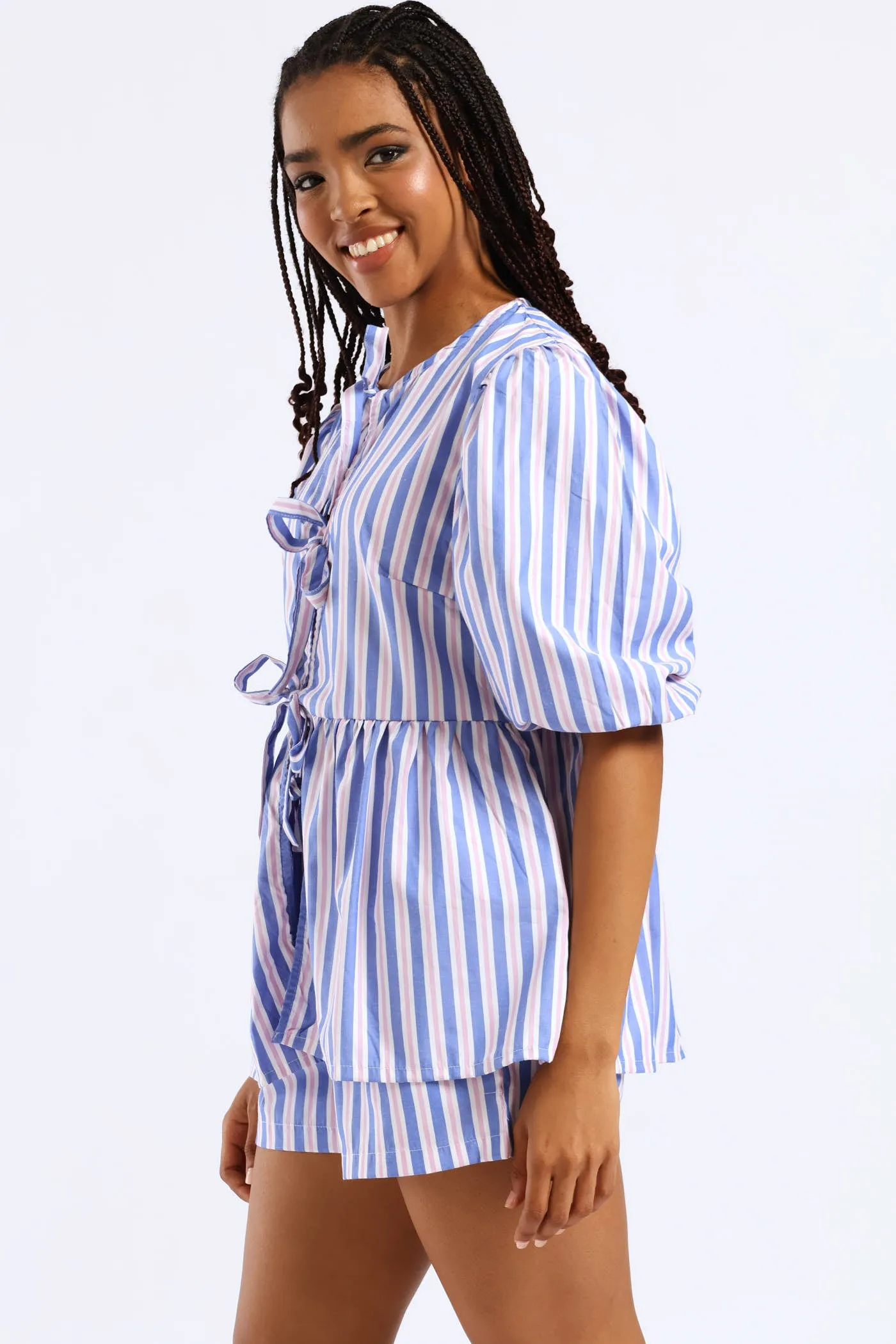 Candy Stripe Balloon Sleeve Tie Top - Blue sold by Edgars product image thumbnail 5