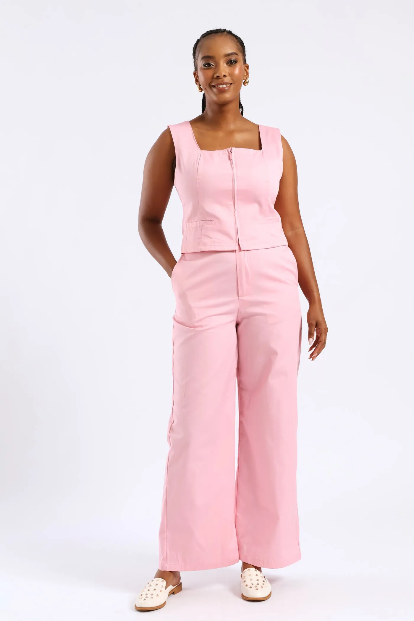 Crease Front Wide Leg Pant - Candy Pink sold by Edgars
