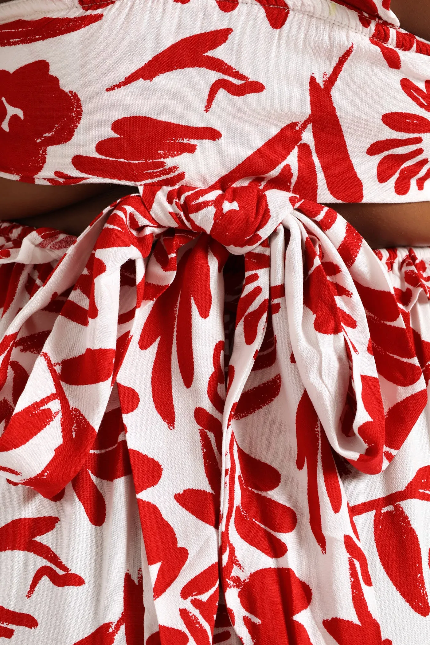 Frilly Shirred Bodice Open Back Tiered Maxi Dress - White/Red sold by Edgars product image thumbnail 4