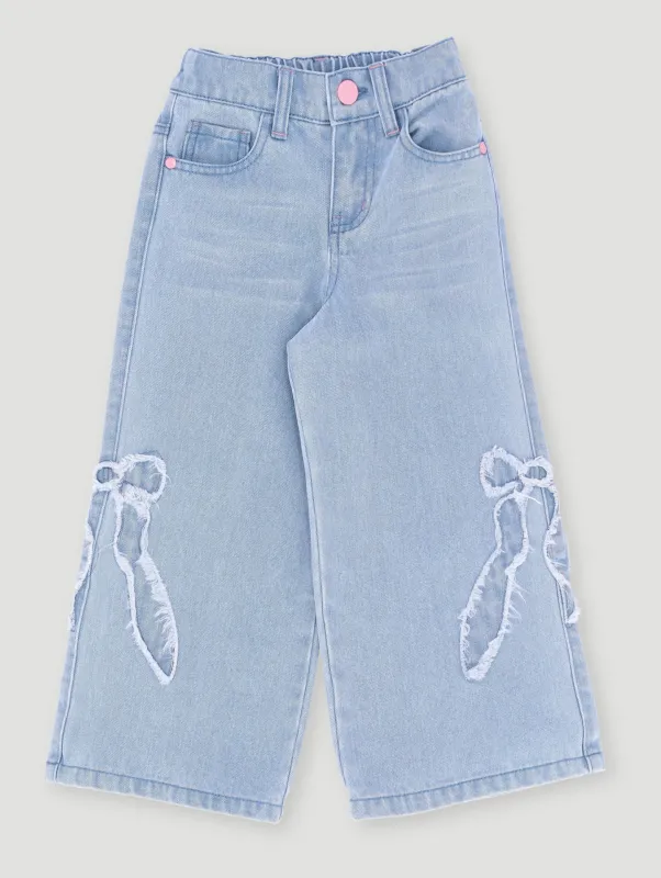 Pre- Girls Bow Embroidey Mom Jean - Light Blue sold by Edgars