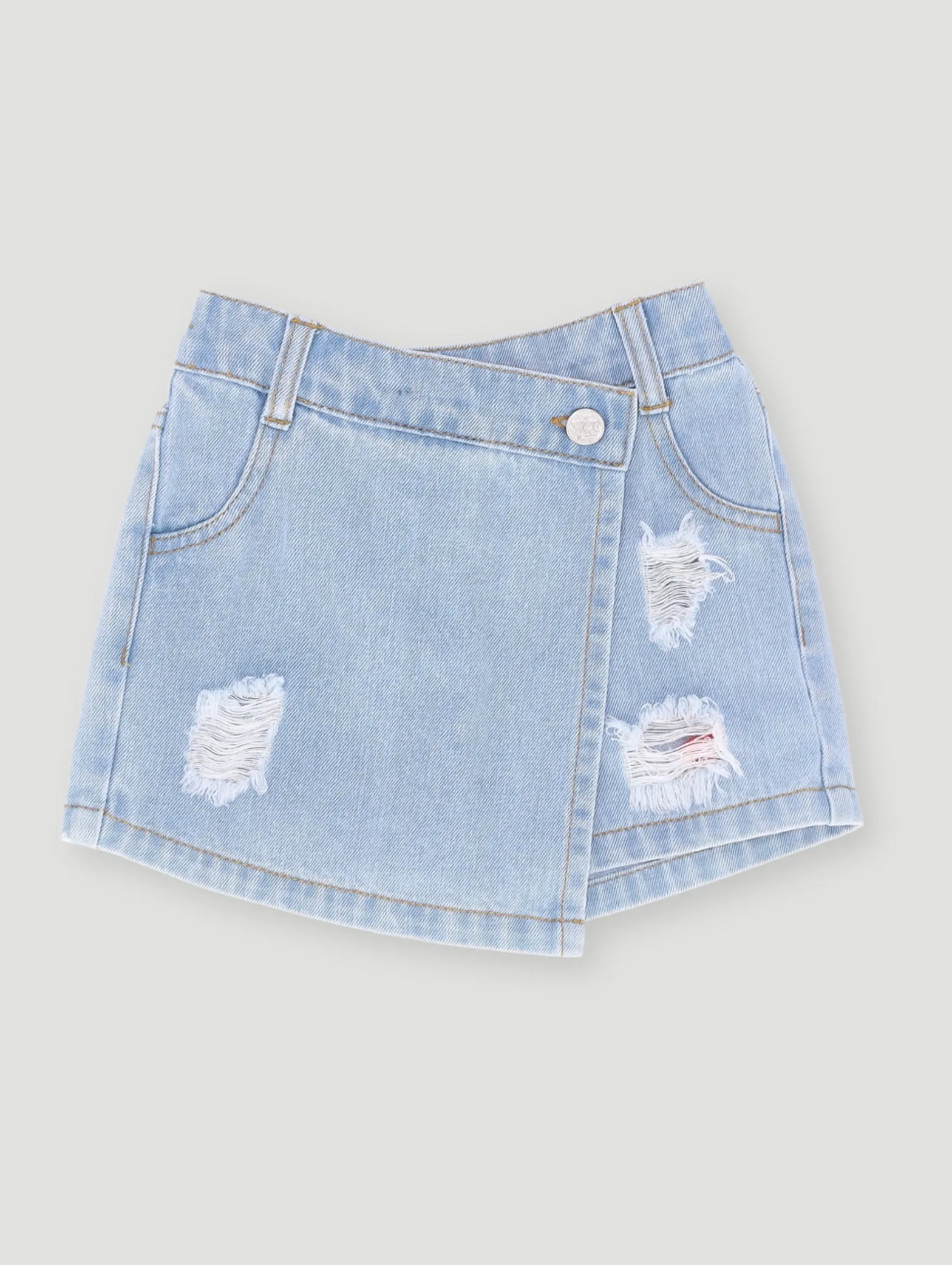 Pre- Girls Denim Skort With Abrasions - Light Wash sold by Edgars