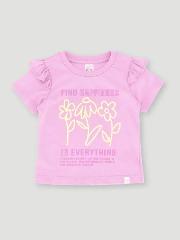 Pre-Girls Flower Placement Boxy Tee - Lilac sold by Edgars