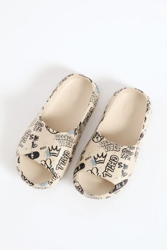 Boys Graffiti Print Slide - Stone sold by Edgars