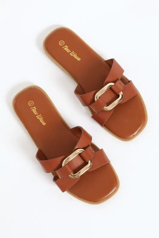Girls Mini Flat Sandal - Tan sold by Edgars