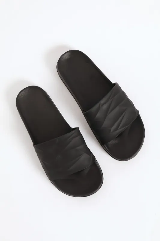 Textured Rubber Upper Pool Slide - Black/Black sold by Edgars