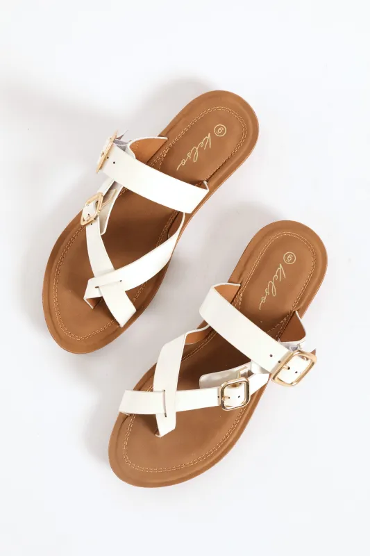 Toe Post & Buckle Detail Sandal - Off White sold by Edgars