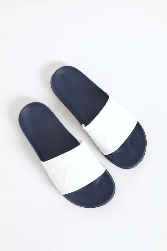 Textured Rubber Upper Pool Slide - White/Navy sold by Edgars