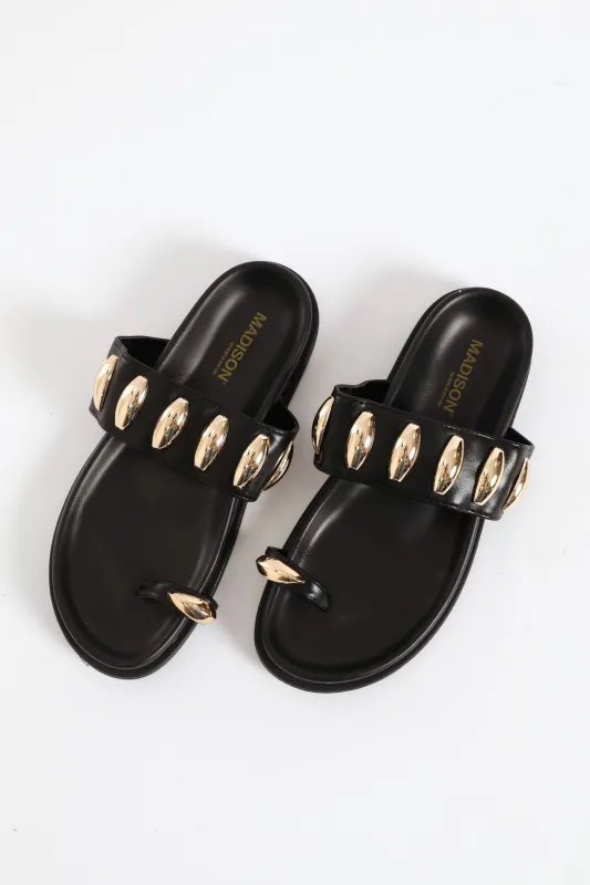 Toe Post Gold Detail Strap Sandal - Black sold by Edgars