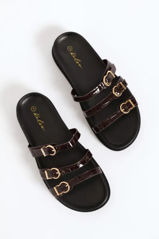 3 Strap Patent Slide - Choco Romance made by Edgars