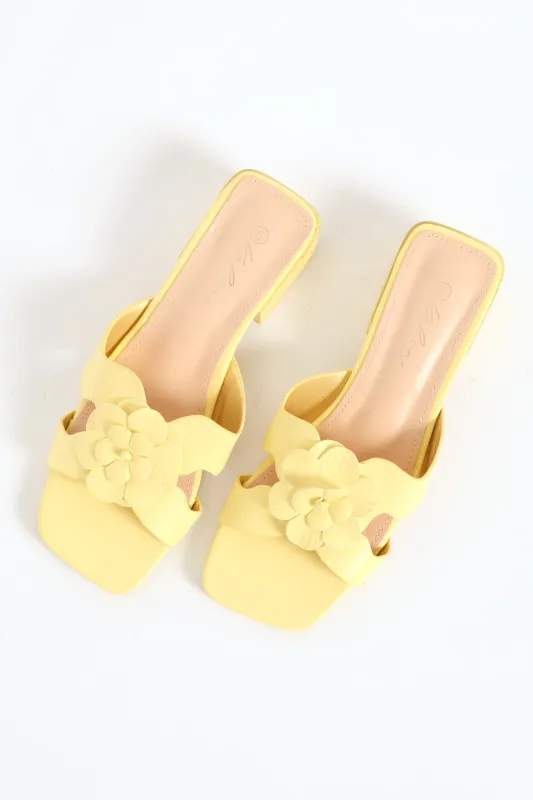 Flower Slip On Mule Block Heel - Yellow sold by Edgars