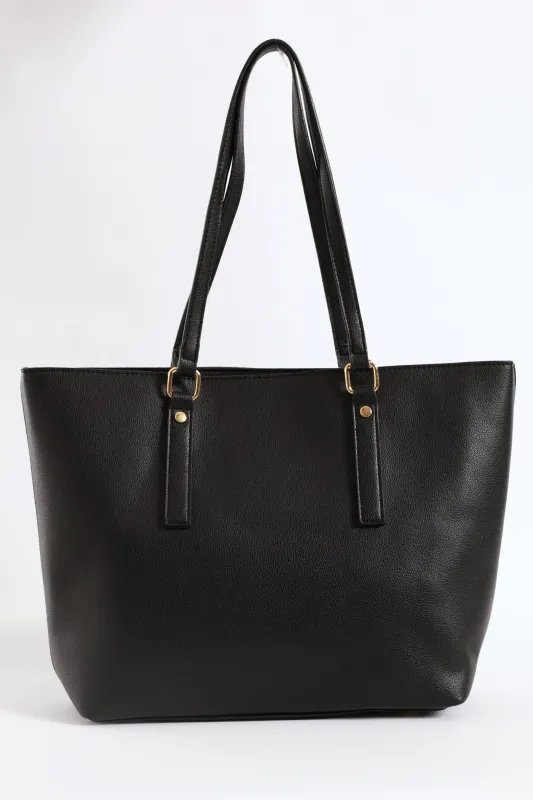 Top Stitch Handle Shopper - Black sold by Edgars