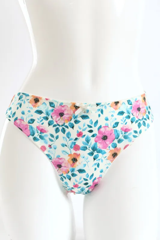 Printed Microfibre & Lace Bikini Panty - White sold by Edgars