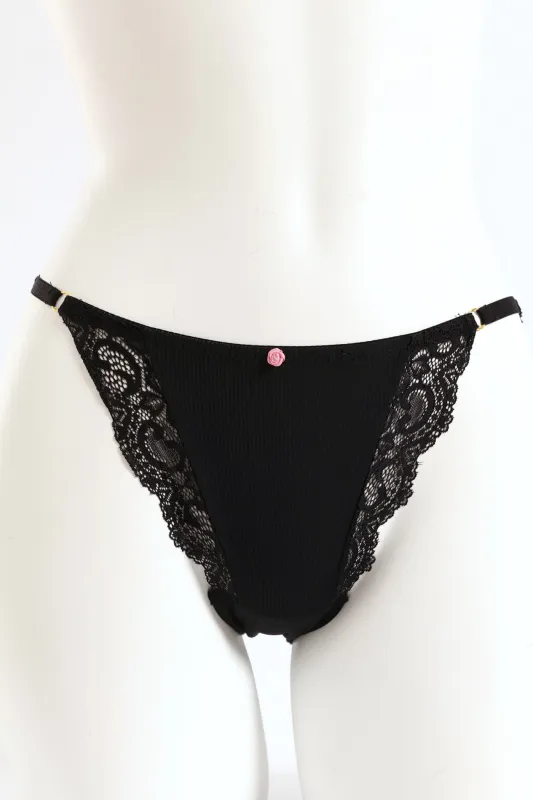 Rib & Lace Tanga Bikini Panty - Black sold by Edgars