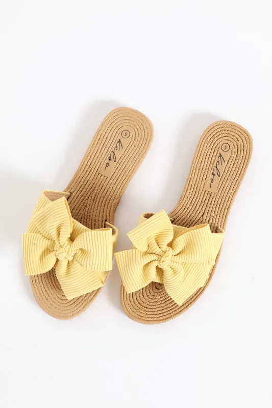 Soft Fabric Bow Mule Sandal - Lemon sold by Edgars