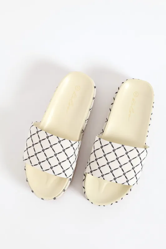 Monogram Printed Canvas Flatform Slide - Navy/White sold by Edgars