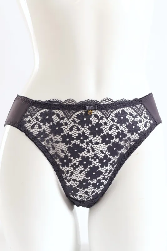 Microfibre & Lace Floral Hi-Cut Panty - Grey sold by Edgars