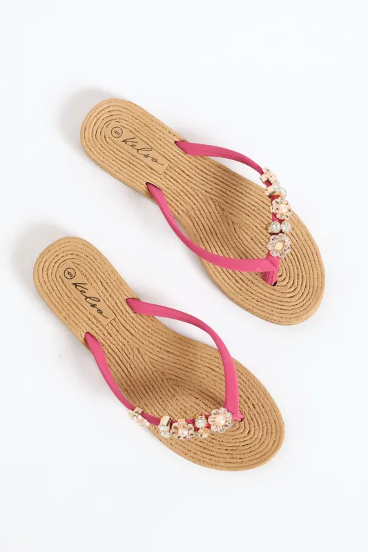 Diamante Trim Thong Sandal - Fuchsia sold by Edgars