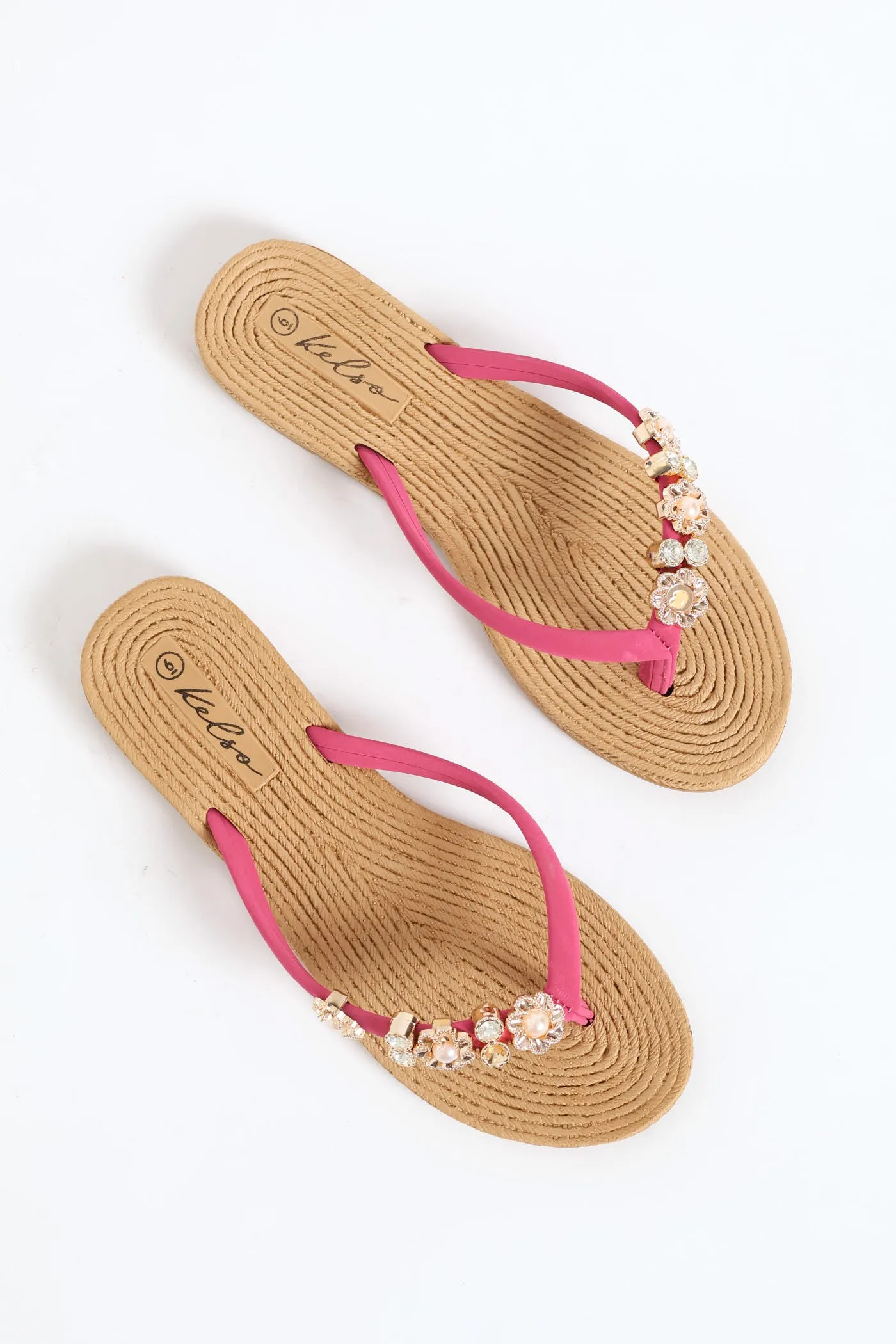 Diamante Trim Thong Sandal - Fuchsia sold by Edgars