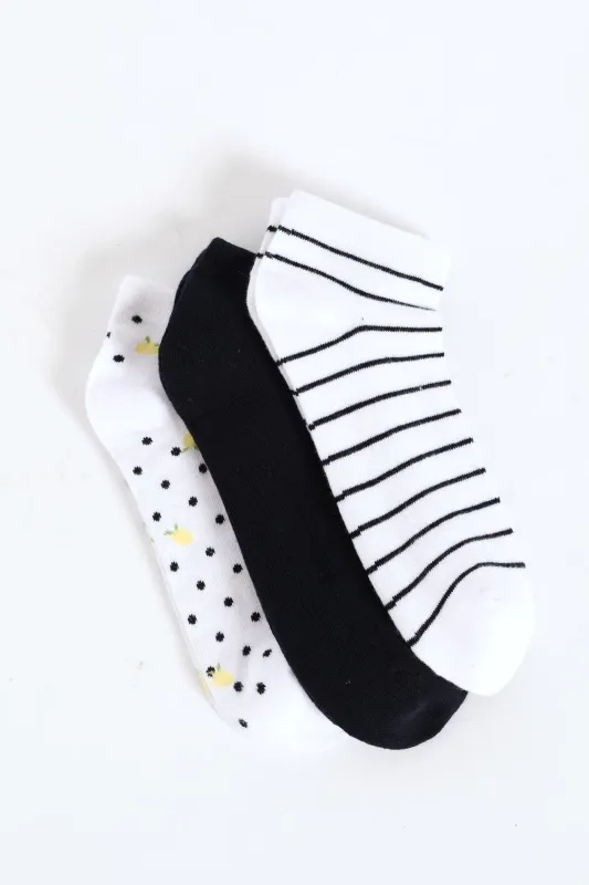 3 Pack Lemon Spots Low Cut Socks - White/Navy sold by Edgars