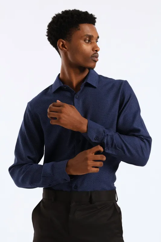 Slim Diamond Spot Textured Shirt - Navy sold by Edgars