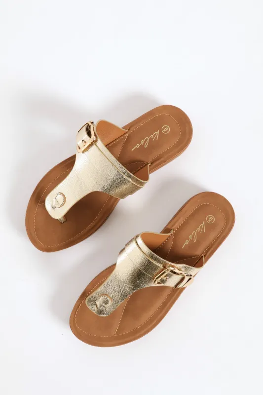 Thong With Belt Detail On Comfort Outsole Sandal - Gold sold by Edgars