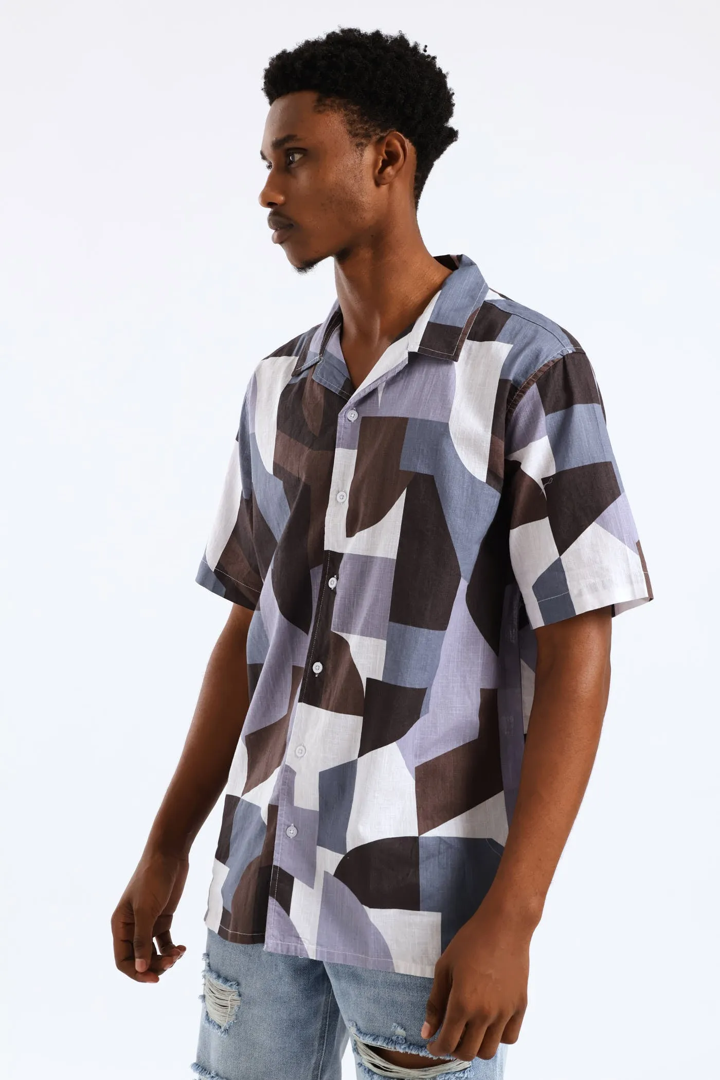 Geo Cotton Slub Print Shirt - Light Blue sold by Edgars product image thumbnail 3