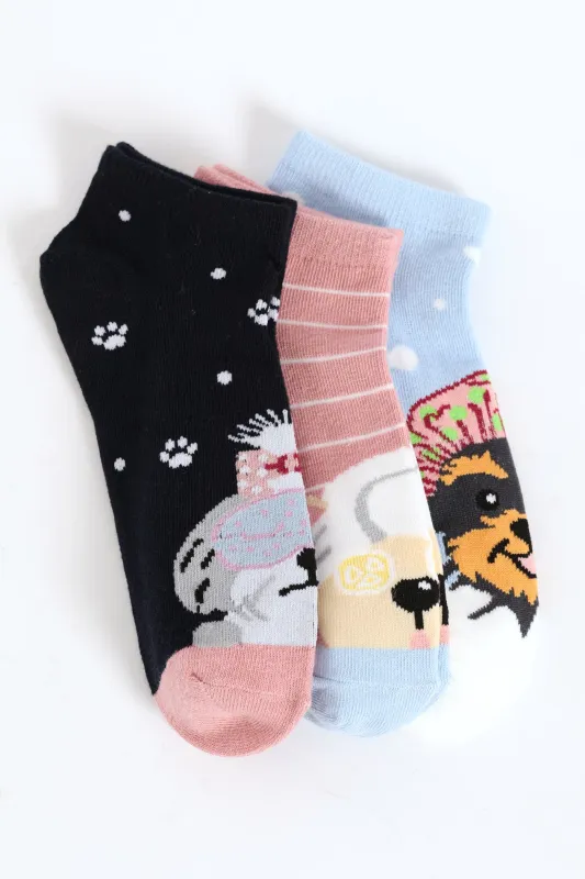 3 Pack Doggy Spa Day Low Cut Socks - Multi sold by Edgars