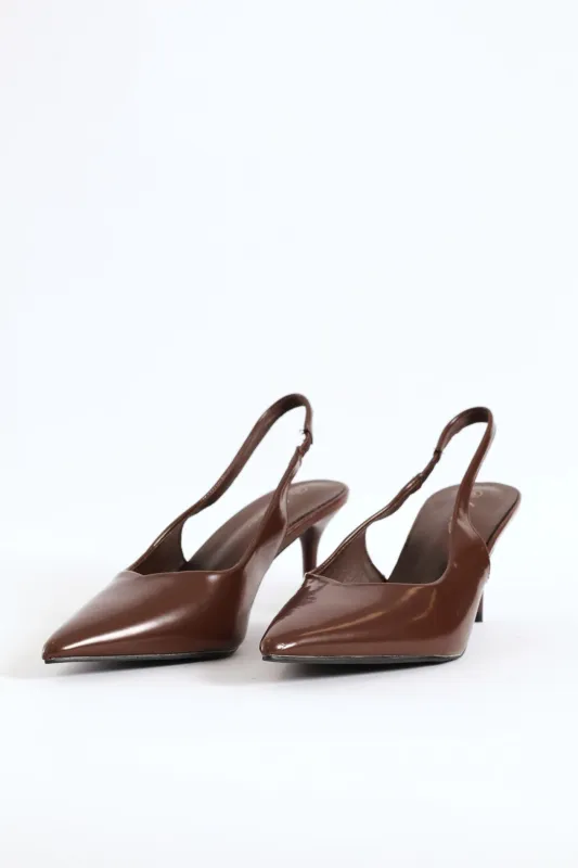 V Cut Sling Back Kitten Heel - Brown sold by Edgars