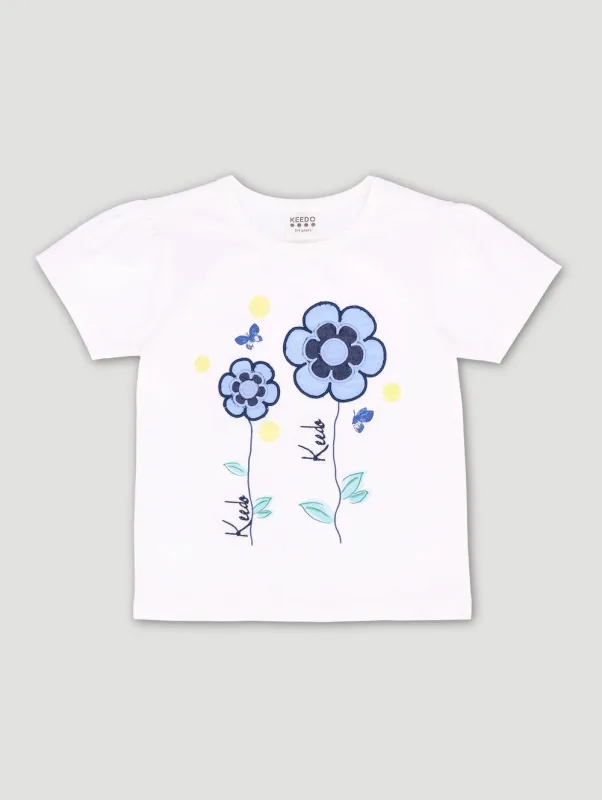 Keedo Pre-Girls Heart Embroidery  Fashion Tee - White sold by Edgars