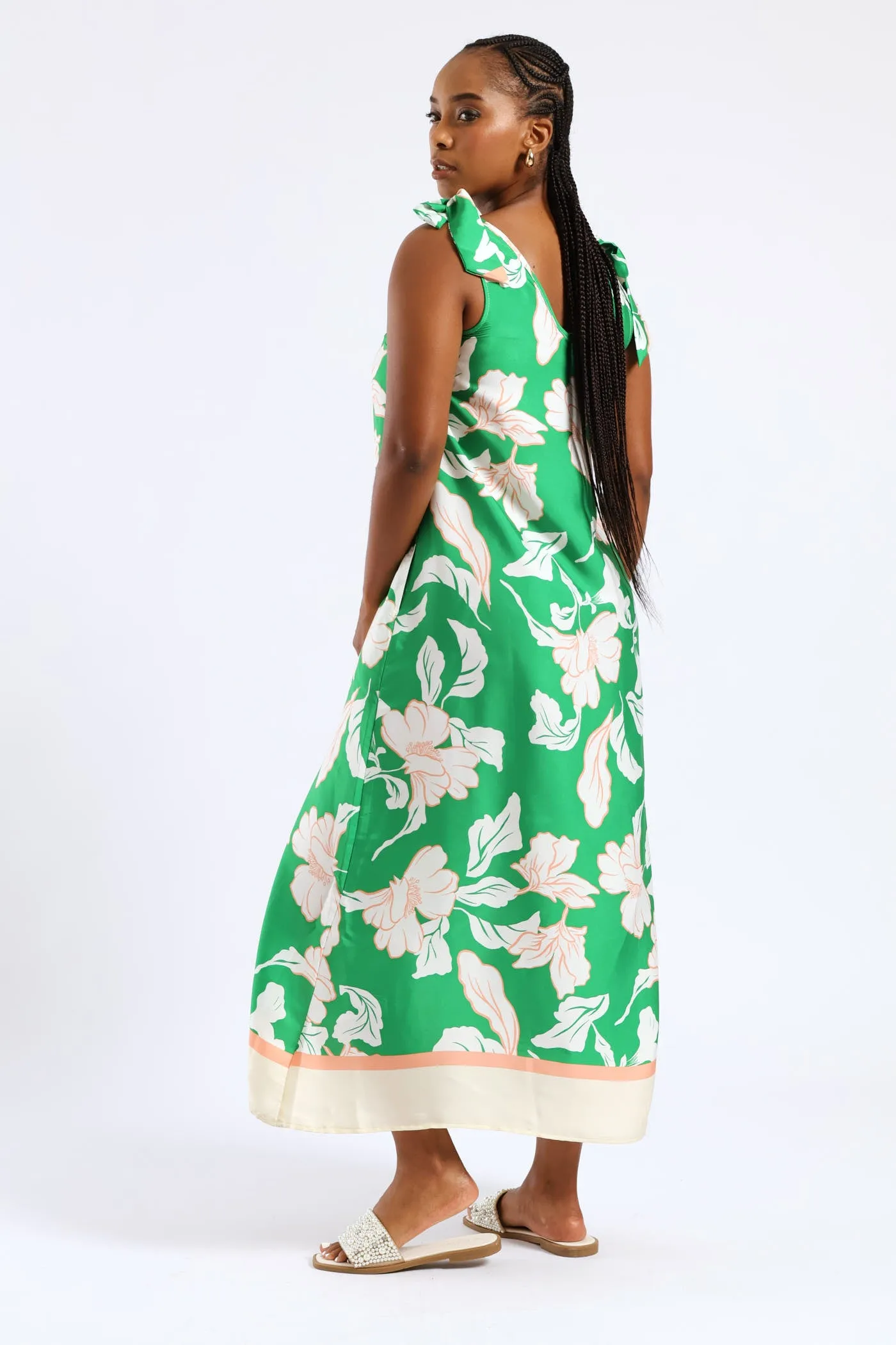 Bow Ties V-Neck Border Print Midaxi Dress - White/Green sold by Edgars product image thumbnail 4