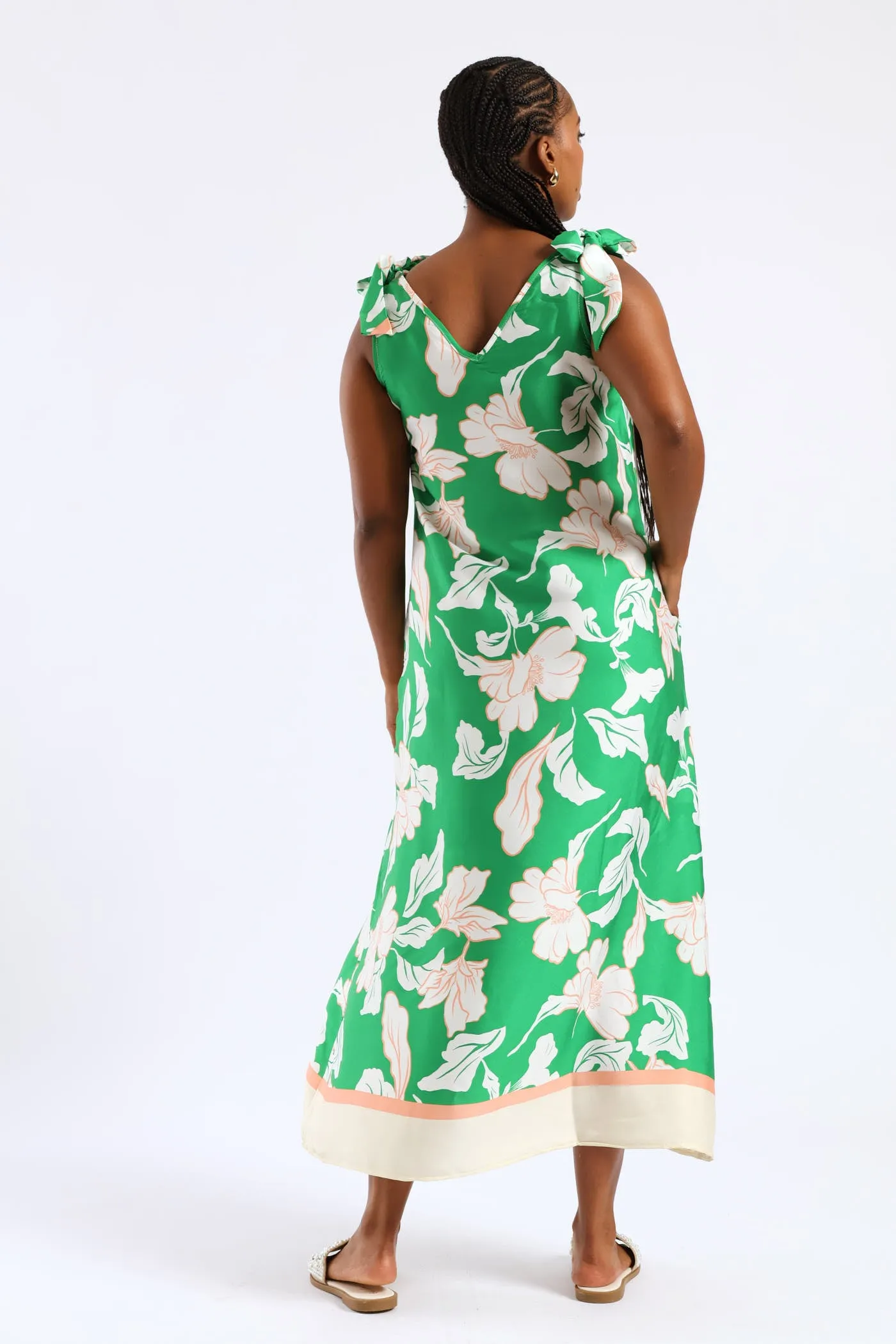 Bow Ties V-Neck Border Print Midaxi Dress - White/Green sold by Edgars product image thumbnail 5