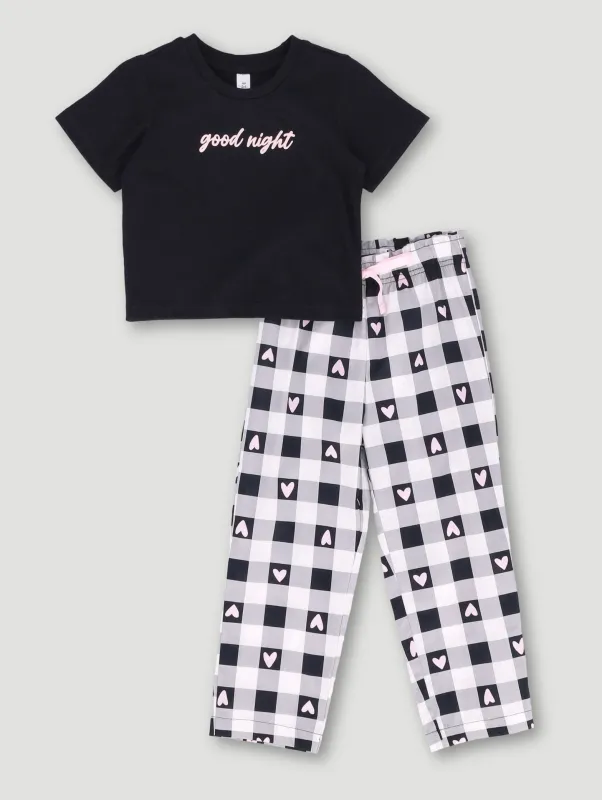 Pre-Girls Check Long Woven Pant Set - Black sold by Edgars