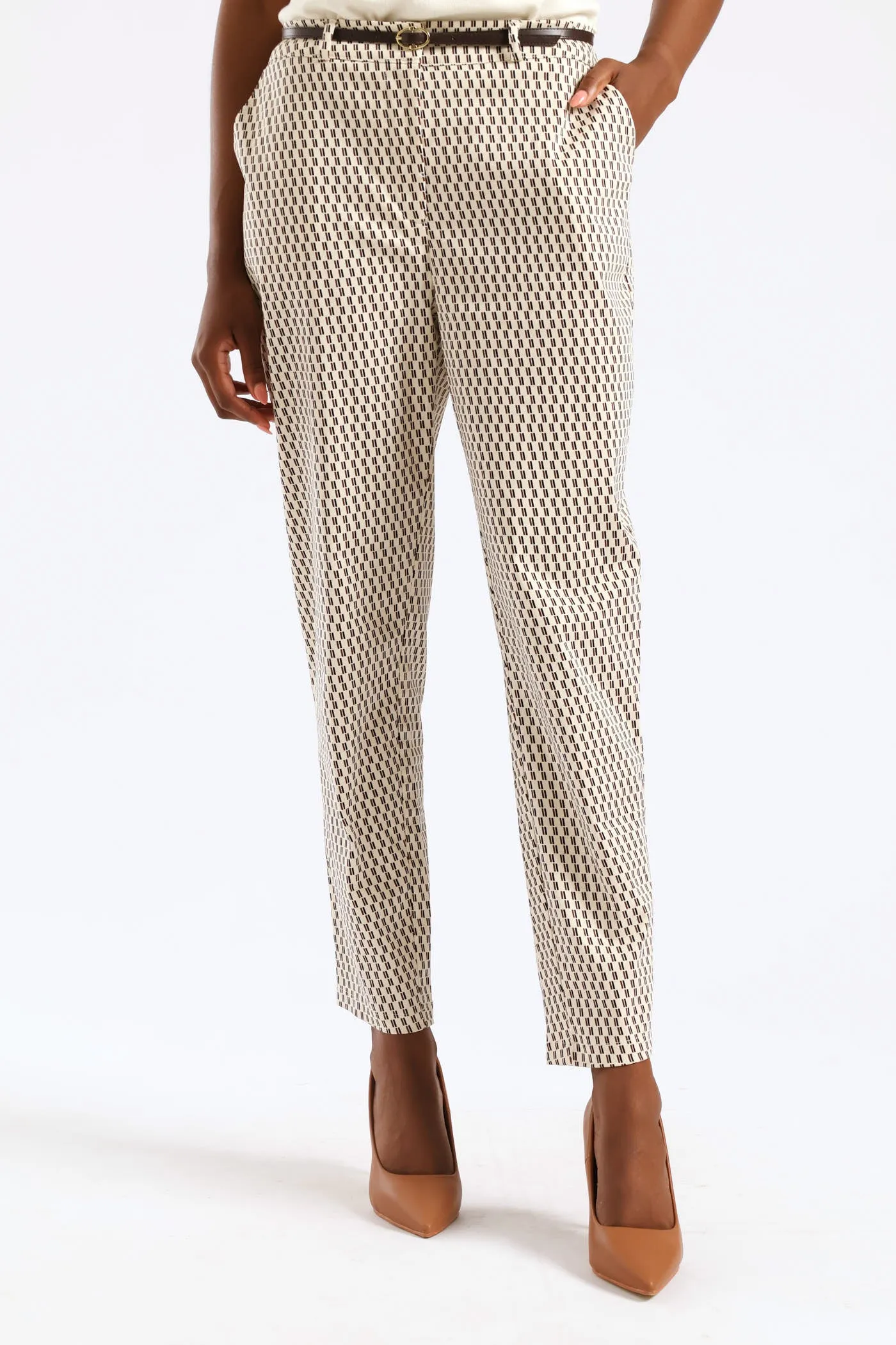 Belted Geo Chino Pant - Cream sold by Edgars