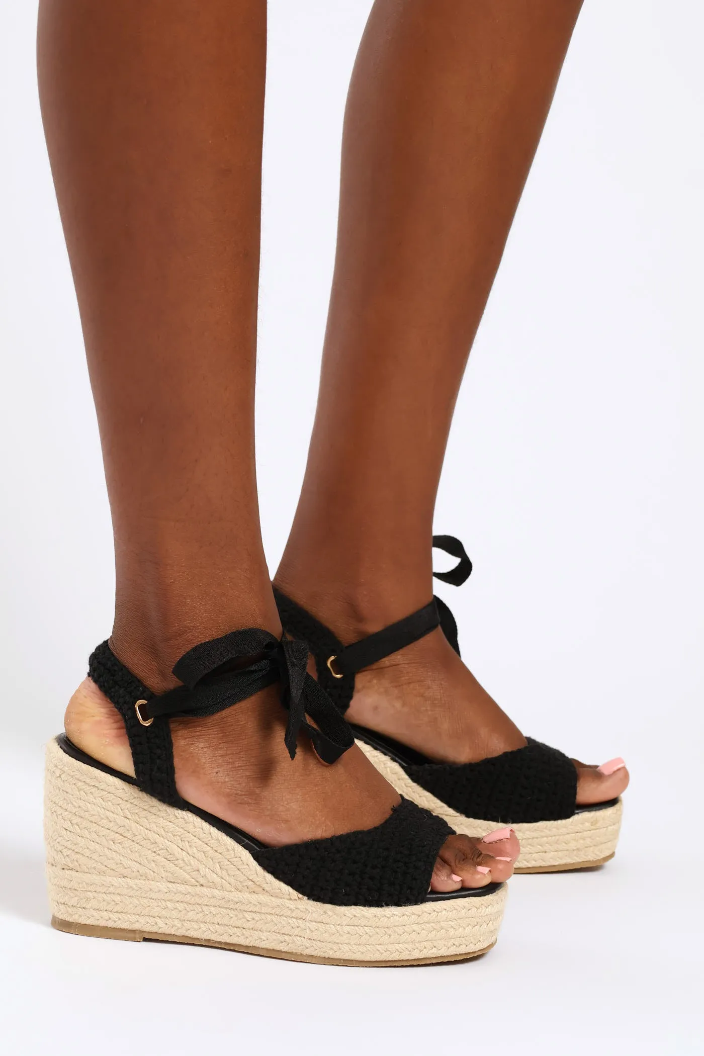 Open Toe Weaved Lace Up Wedge Heel - Black sold by Edgars product image thumbnail 2