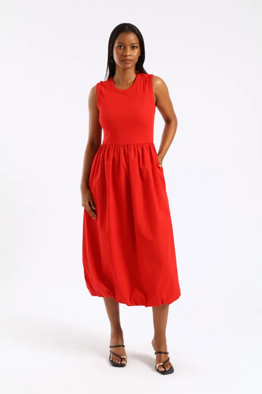 Rib Combo Bubble Hem Midaxi Dress - Mid Red sold by Edgars