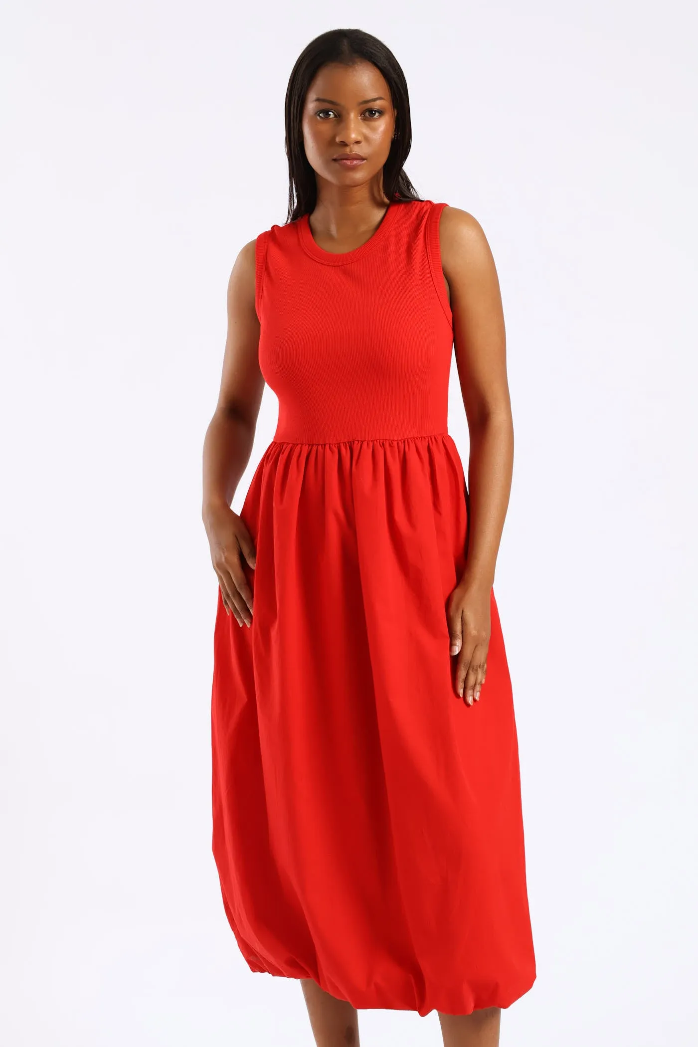 Rib Combo Bubble Hem Midaxi Dress - Mid Red sold by Edgars product image thumbnail 3