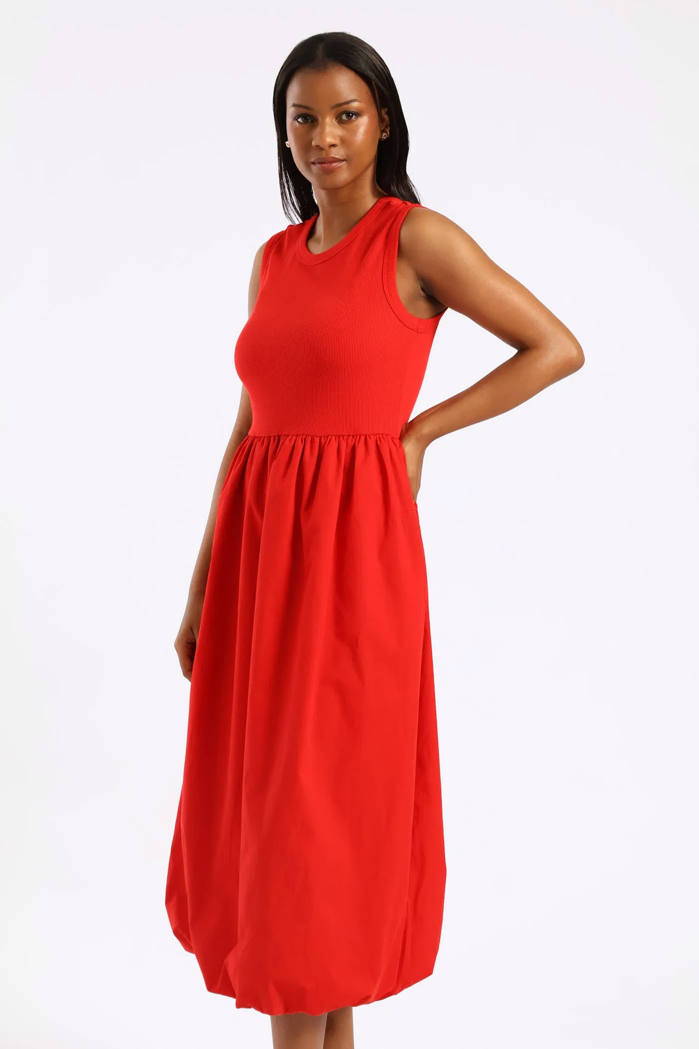 Rib Combo Bubble Hem Midaxi Dress - Mid Red sold by Edgars product image thumbnail 4