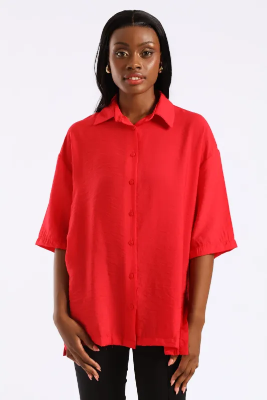 Oversized Drop Shoulder Shirt - Rose Red sold by Edgars