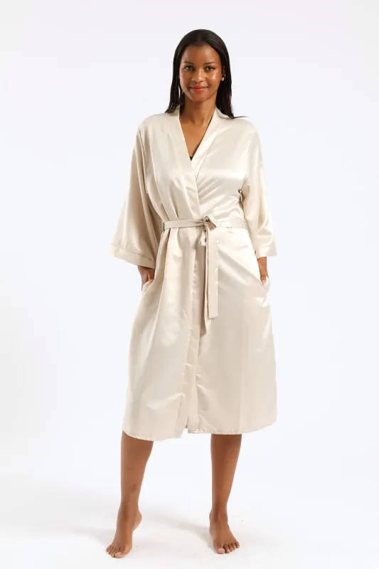 3/4 Sleeve Satin Gown - Cream sold by Edgars
