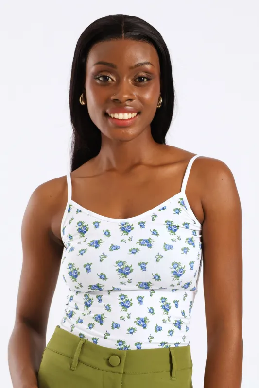 2 Pack Seamless Print Cami - White/Blue sold by Edgars