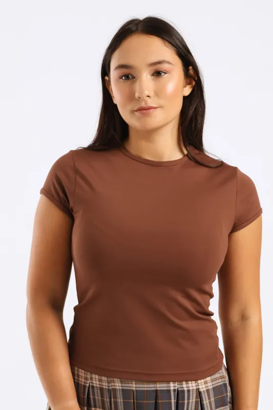 Short Sleeve Skin Tight Tee - Brown sold by Edgars