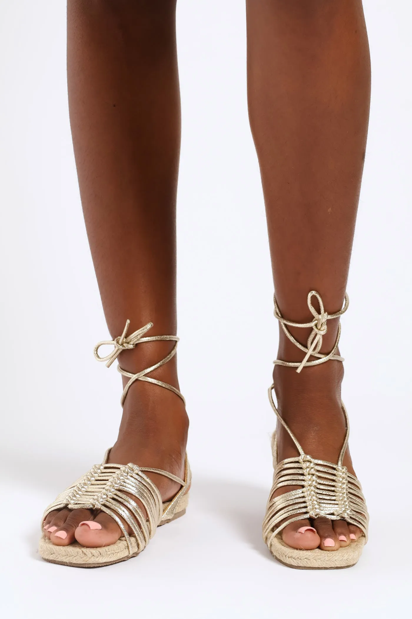 Multistrap Lace Up Sandal On Espadrille Outsole - Gold sold by Edgars