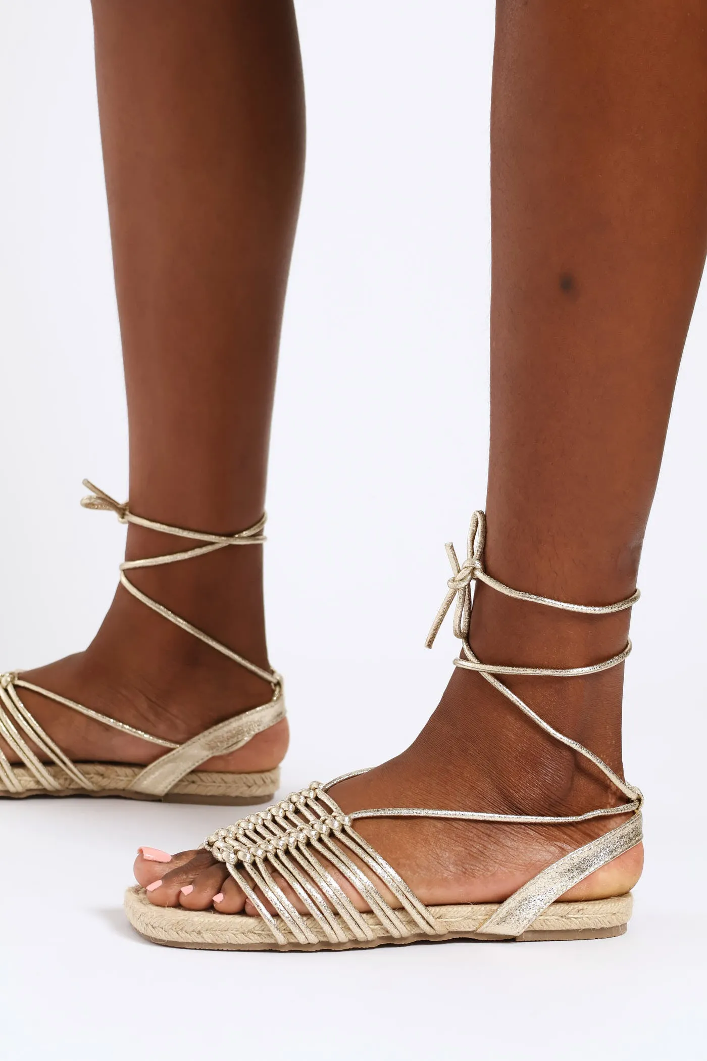 Multistrap Lace Up Sandal On Espadrille Outsole - Gold sold by Edgars product image thumbnail 3
