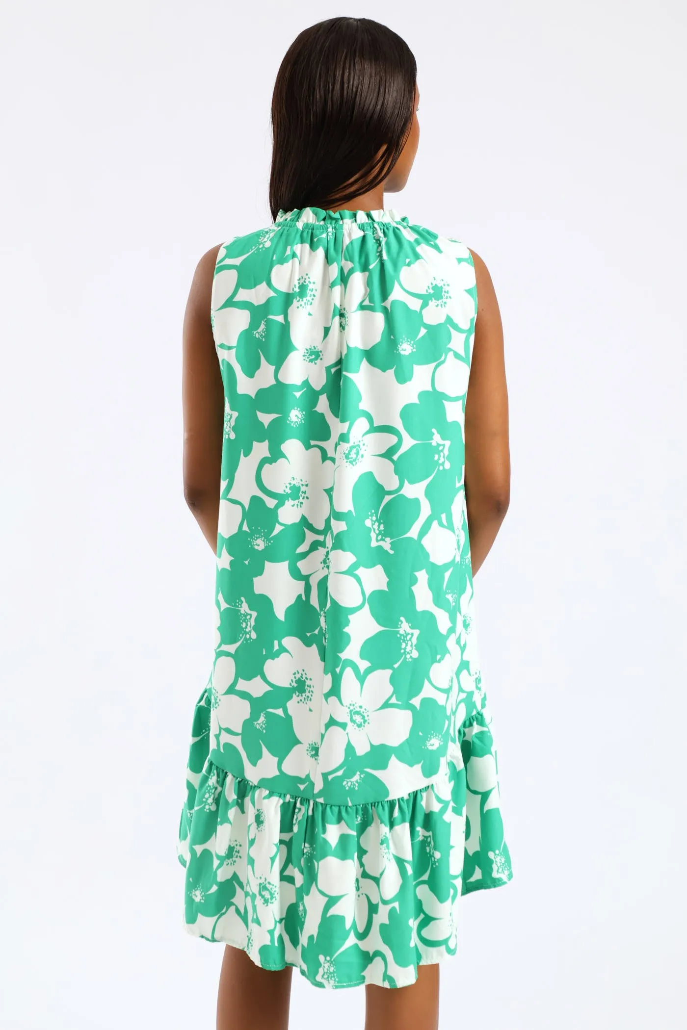 Frill Neck Printed Drop Hem Dress - White/Green sold by Edgars product image thumbnail 4