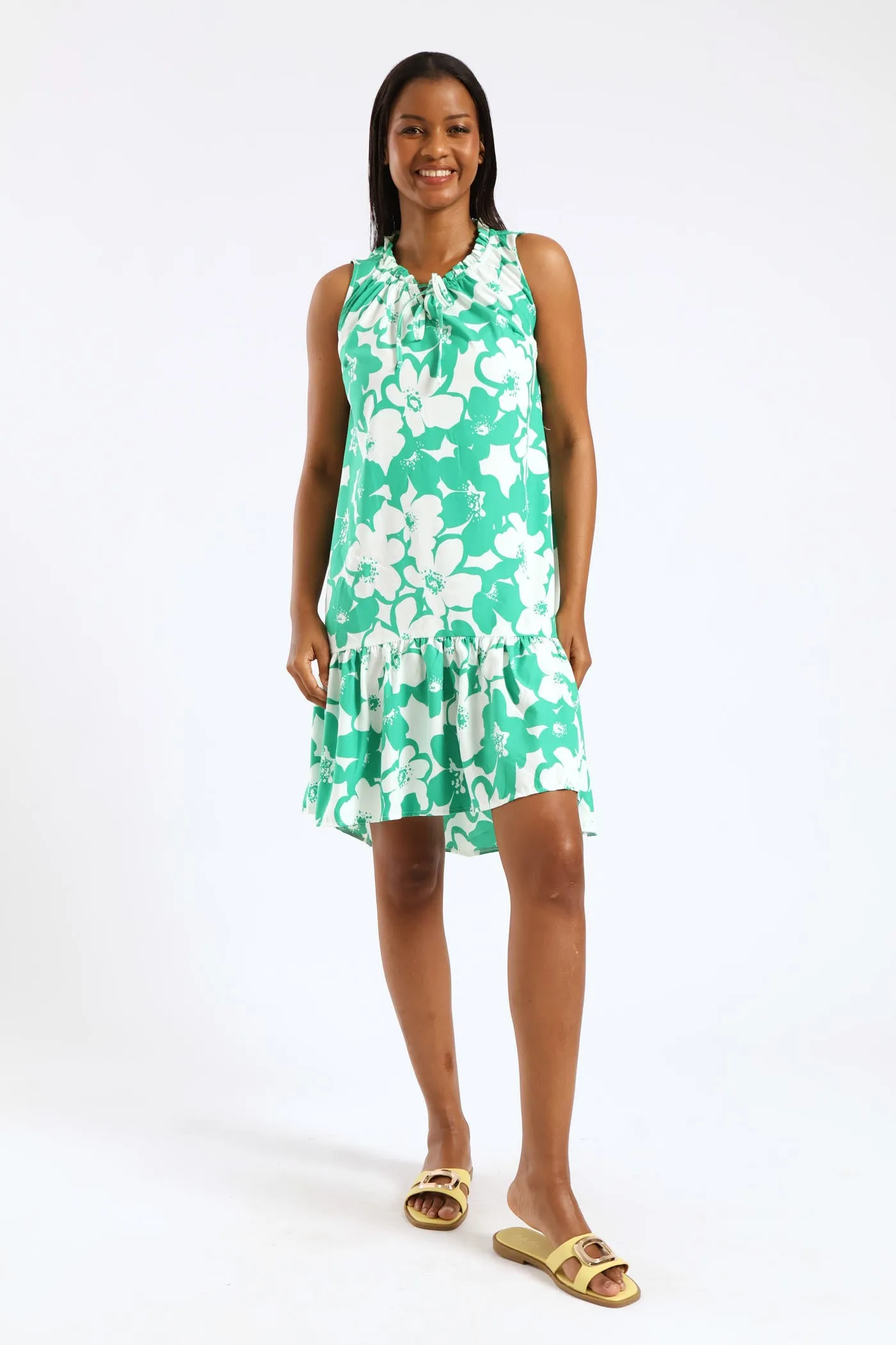 Frill Neck Printed Drop Hem Dress - White/Green sold by Edgars product image thumbnail 5