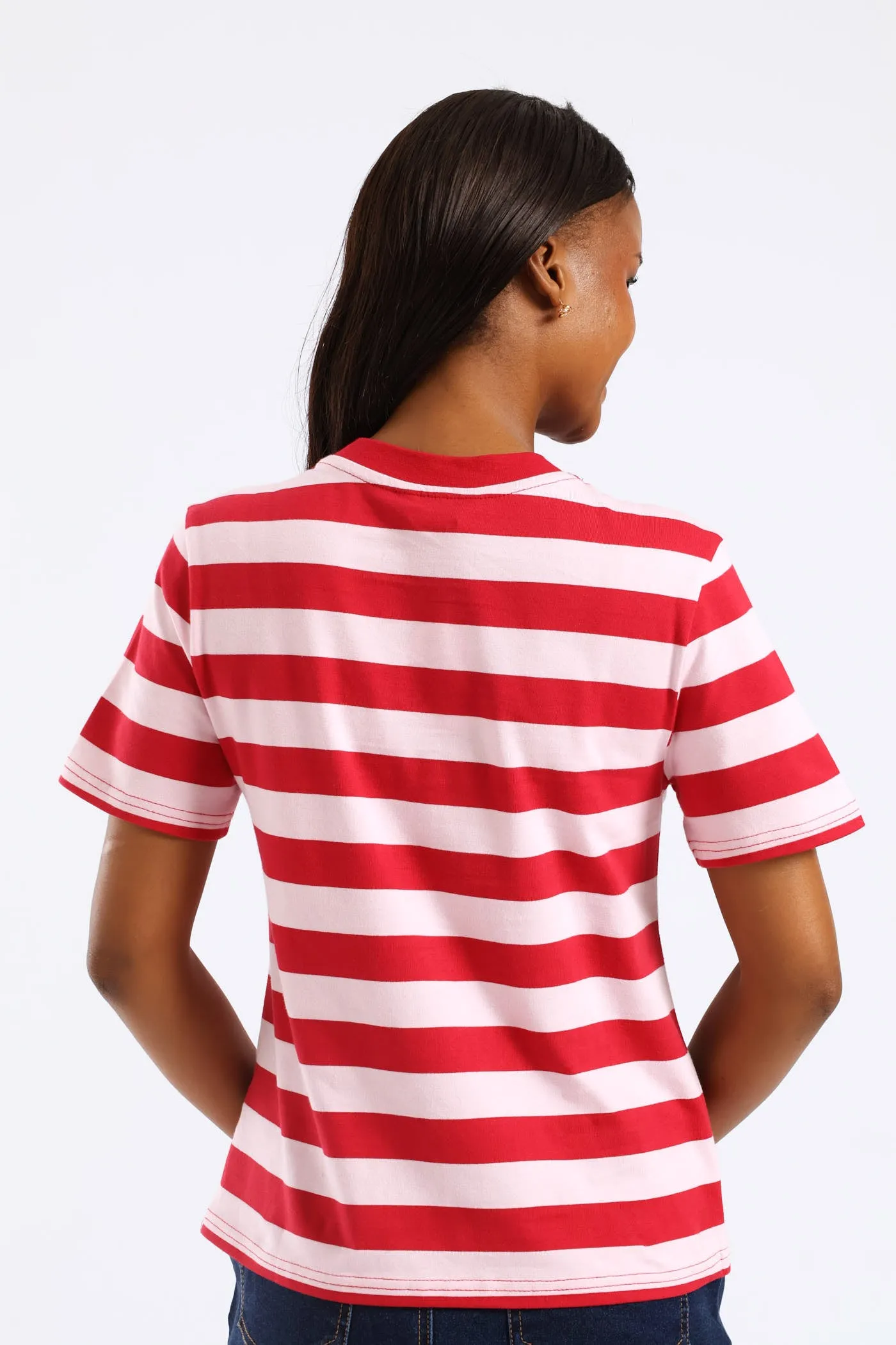 Boxy Regular Stripe Rib Neck Tee - Red/Pink sold by Edgars product image thumbnail 2