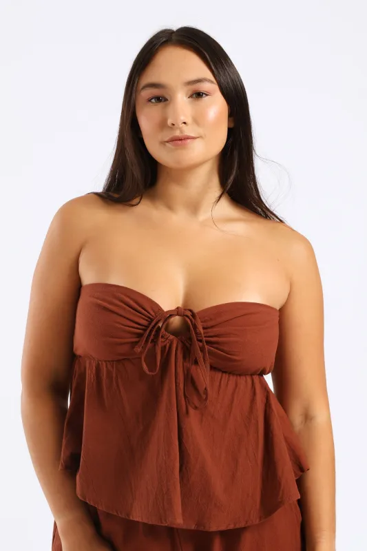 Tie Front Boobtube - Chocolate sold by Edgars