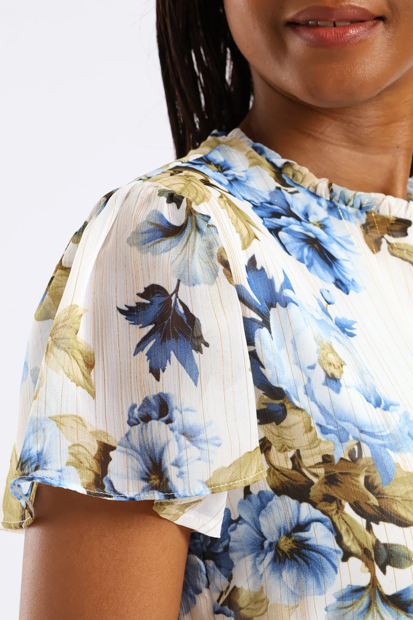 Tie Up Flutter Sleeve Tea Dress - Cream/Blue sold by Edgars product image thumbnail 5