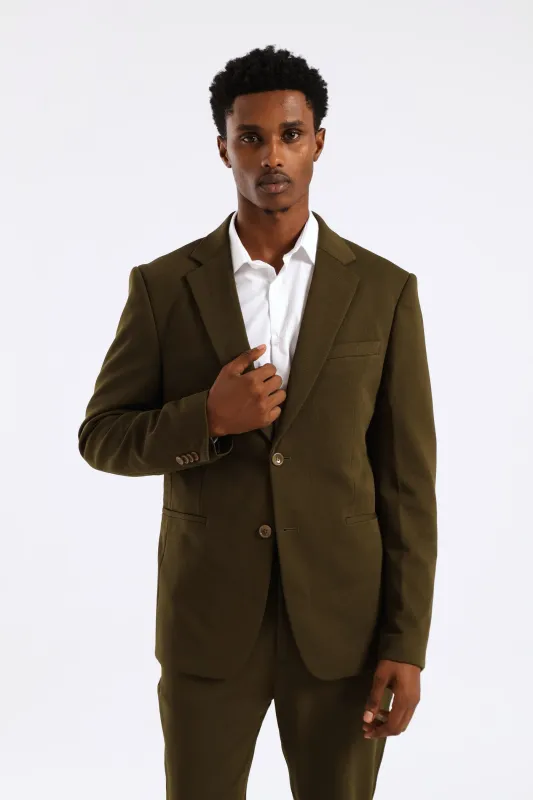 Textured Stretch Suit Jacket - Olive made by Edgars